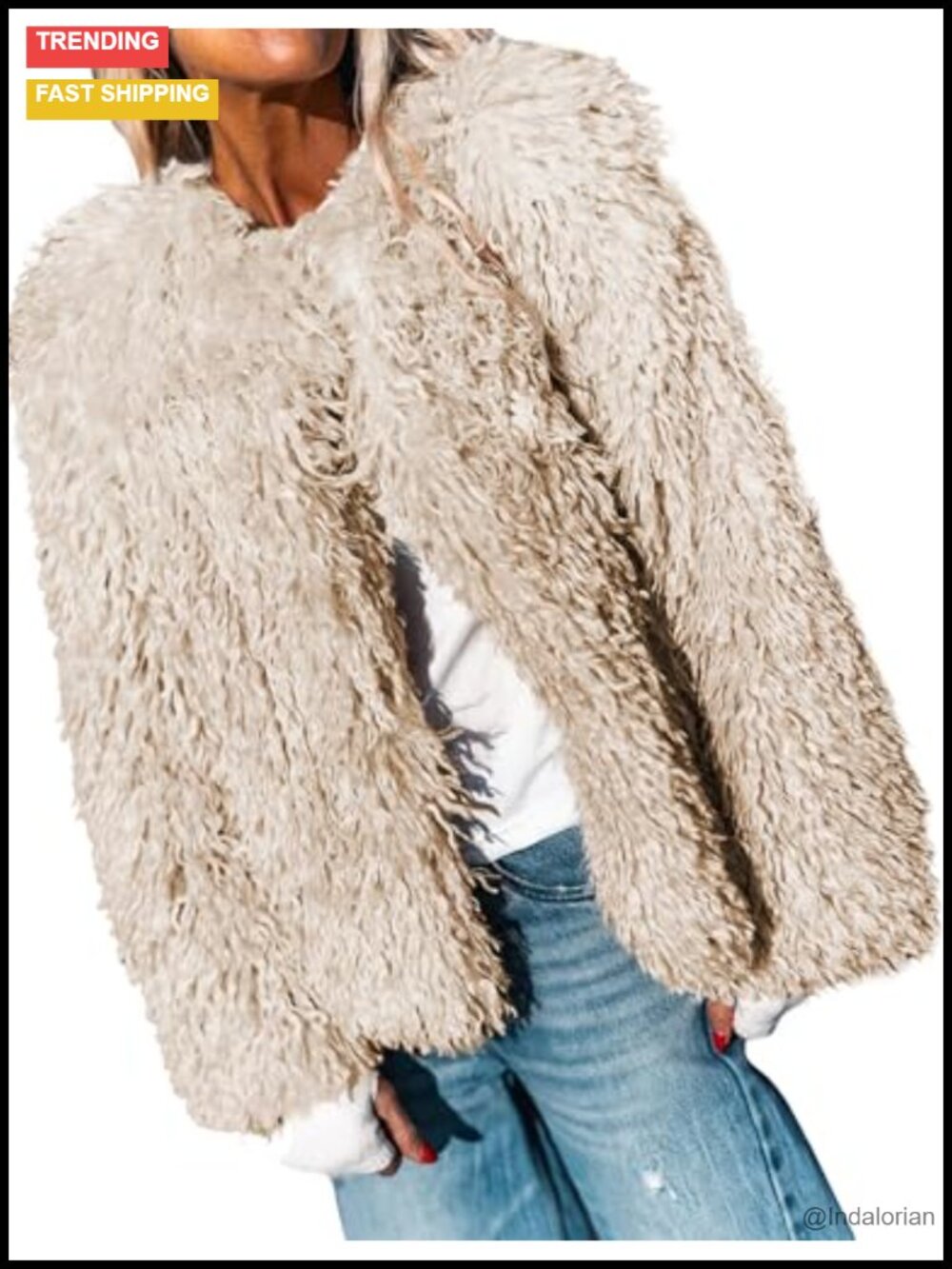 Cropped Faux Fur Jacket Womens Warm Winter Coat Snap Closure